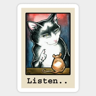 Cat and Mouse - Listen - Black Outline Magnet